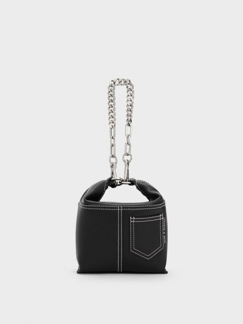 Charles & Keith Anthea Contrast-Trim Skulderveske Svarte | RHEVM1367