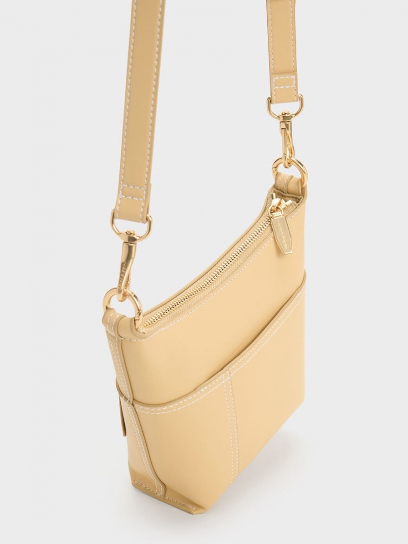 Charles & Keith Anthea Contrast-Trim Skulderveske Beige | DUWNQ8017