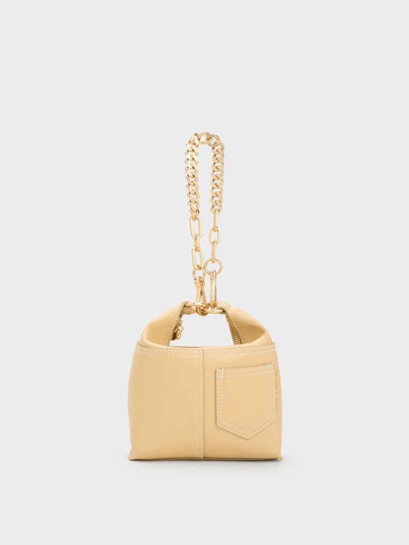 Charles & Keith Anthea Contrast-Trim Skulderveske Beige | DUWNQ8017