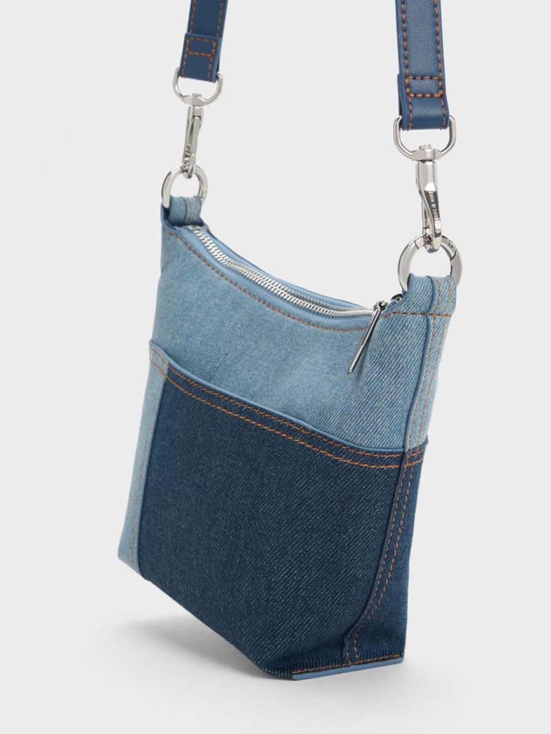 Charles & Keith Anthea Denim Contrast-Trim Skulderveske Blå | FAETO6395