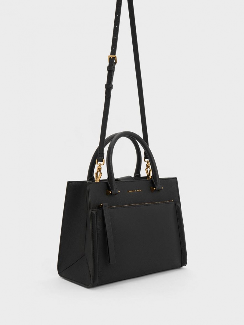 Charles & Keith Anwen Structured Tote Veske Svarte | KJAOX5023