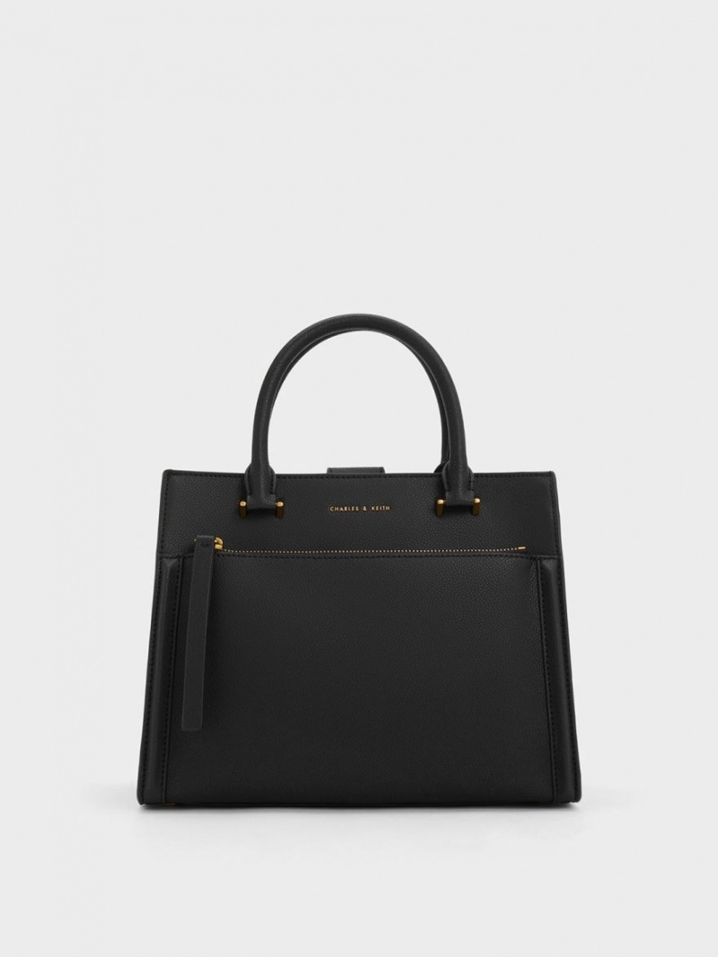 Charles & Keith Anwen Structured Tote Veske Svarte | KJAOX5023