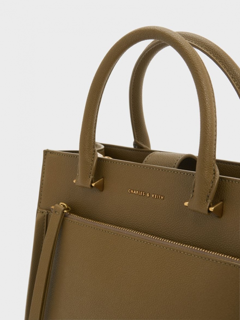 Charles & Keith Anwen Structured Tote Veske Khaki | FHUKP3641