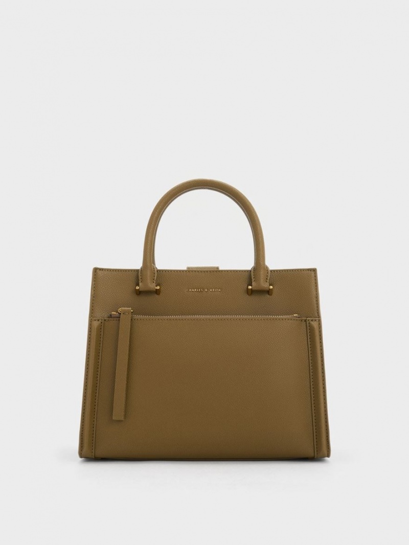 Charles & Keith Anwen Structured Tote Veske Khaki | FHUKP3641