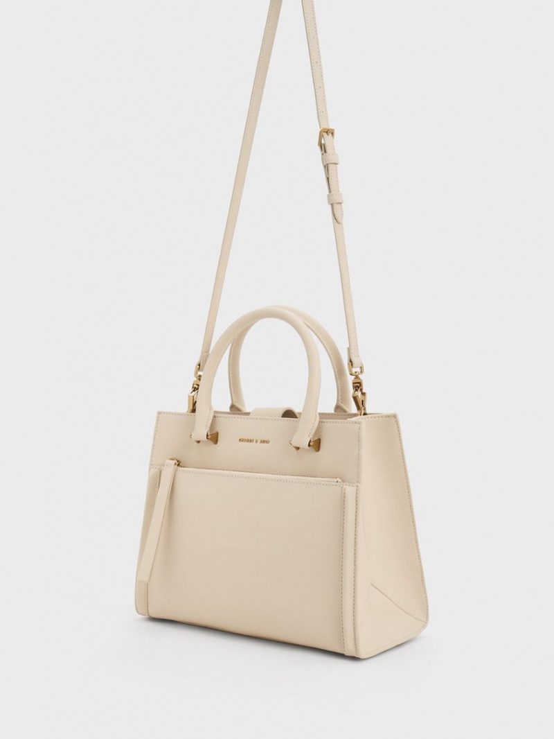 Charles & Keith Anwen Structured Tote Veske Beige | OBQFL1238