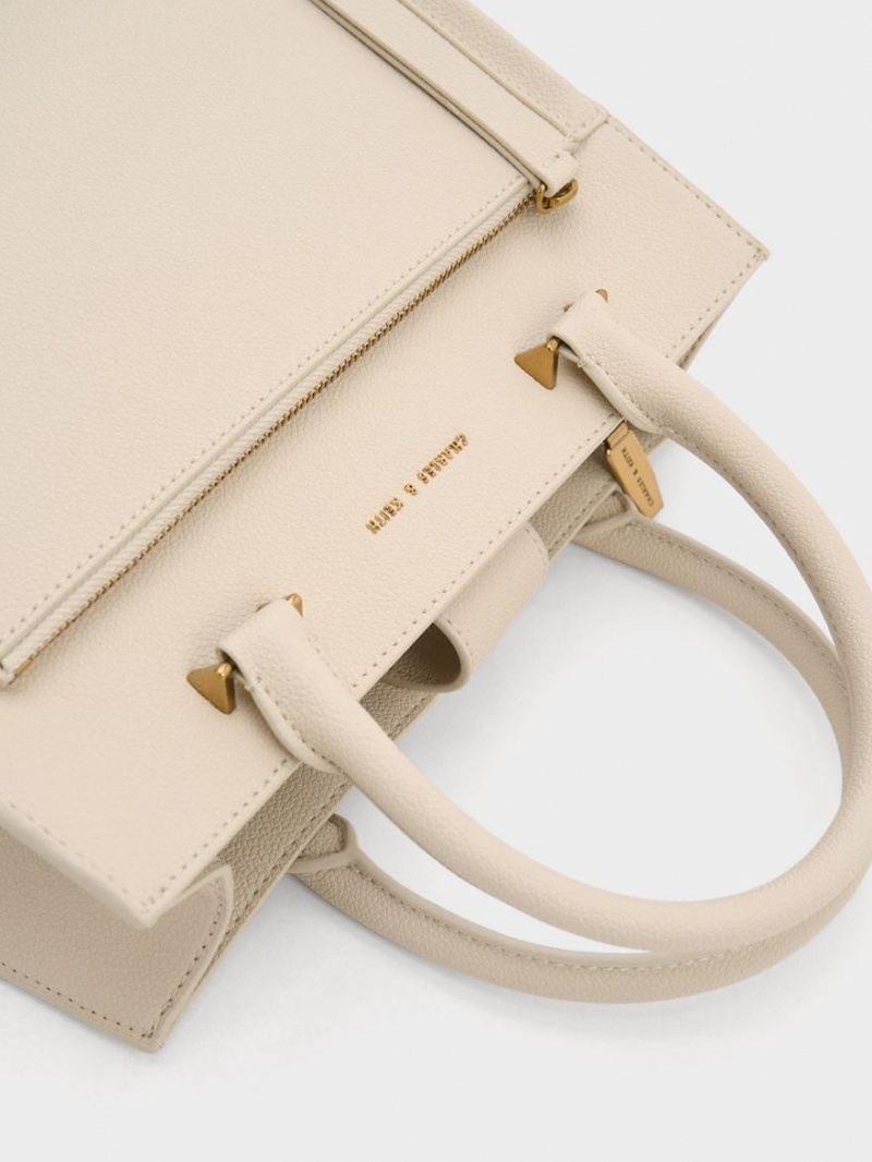 Charles & Keith Anwen Structured Tote Veske Beige | OBQFL1238