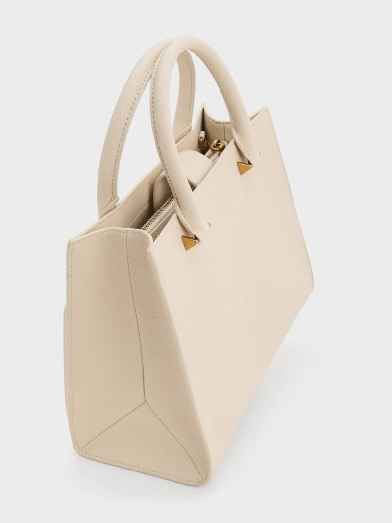 Charles & Keith Anwen Structured Tote Veske Beige | OBQFL1238