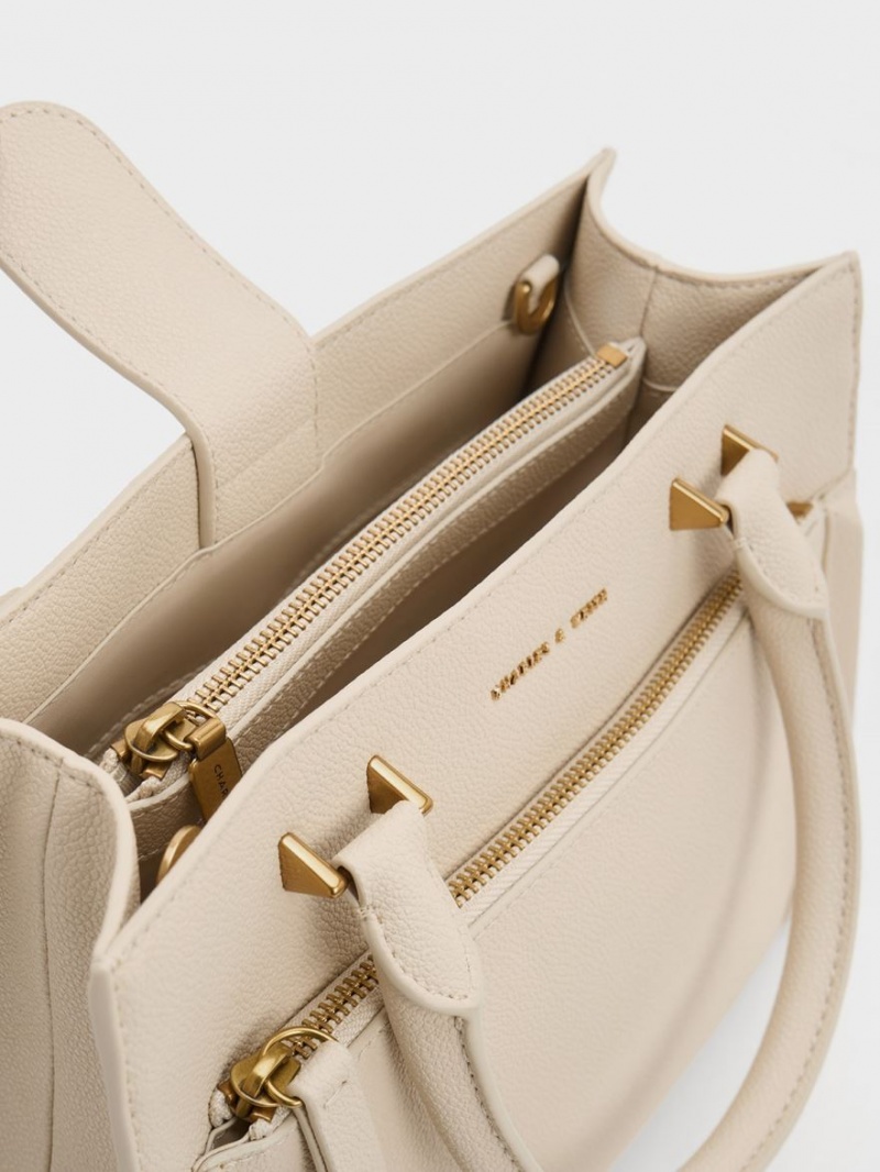 Charles & Keith Anwen Structured Tote Veske Beige | OBQFL1238