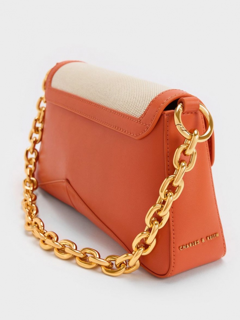 Charles & Keith Arley Canvas Chain-Link Trapeze Skulderveske Oransje | HIDQO2785