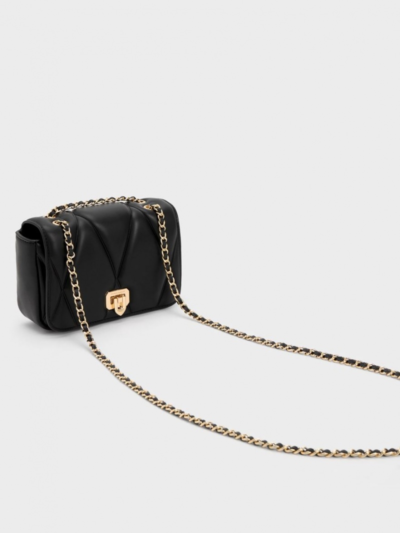 Charles & Keith Arwen Vattert Skulderveske Svarte | PXSJL0168