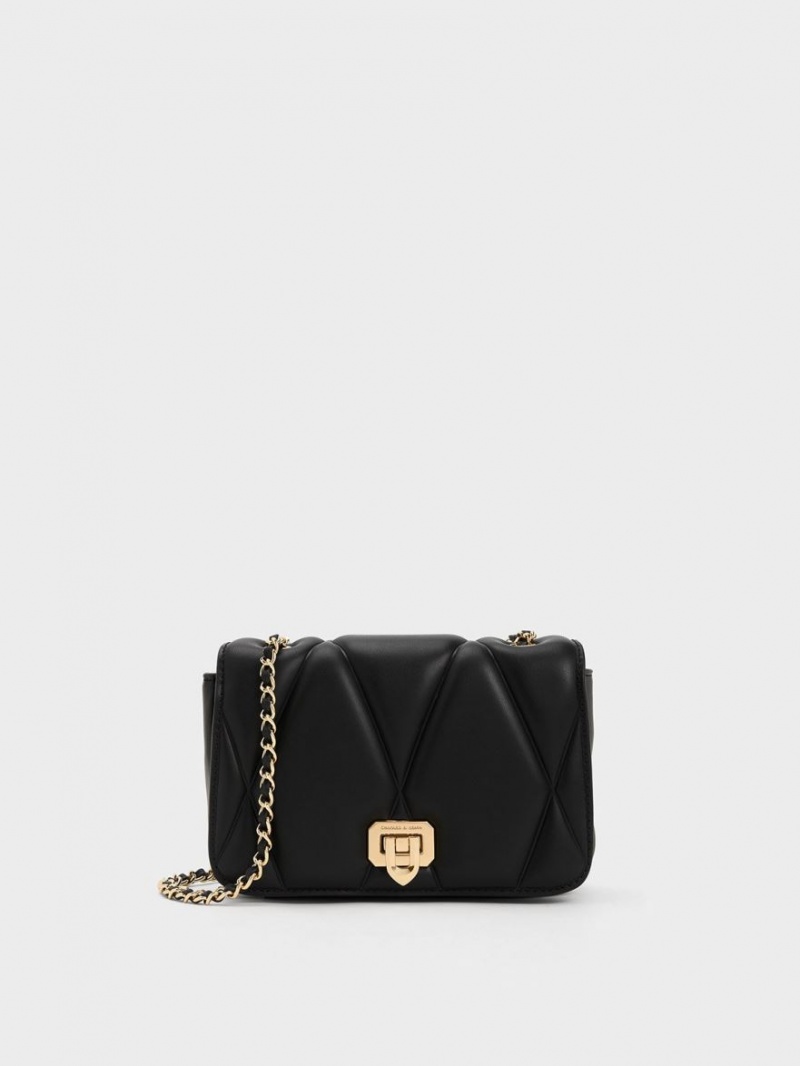 Charles & Keith Arwen Vattert Skulderveske Svarte | PXSJL0168