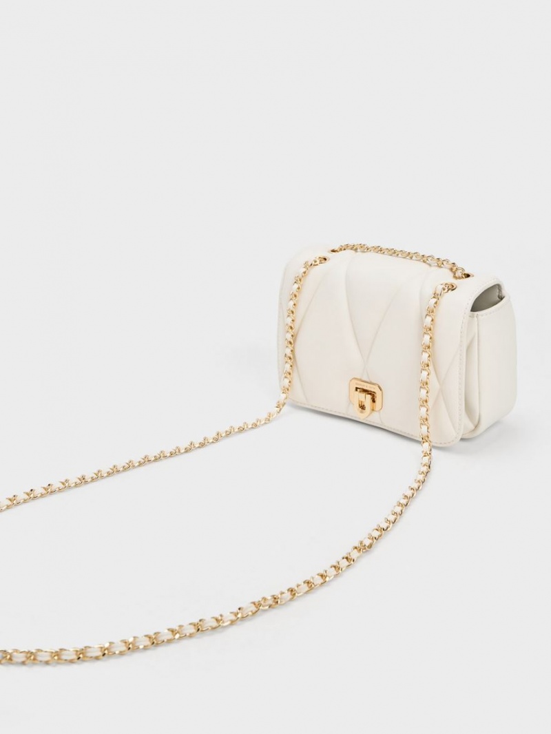 Charles & Keith Arwen Vattert Skulderveske Hvite | IDNUT2869