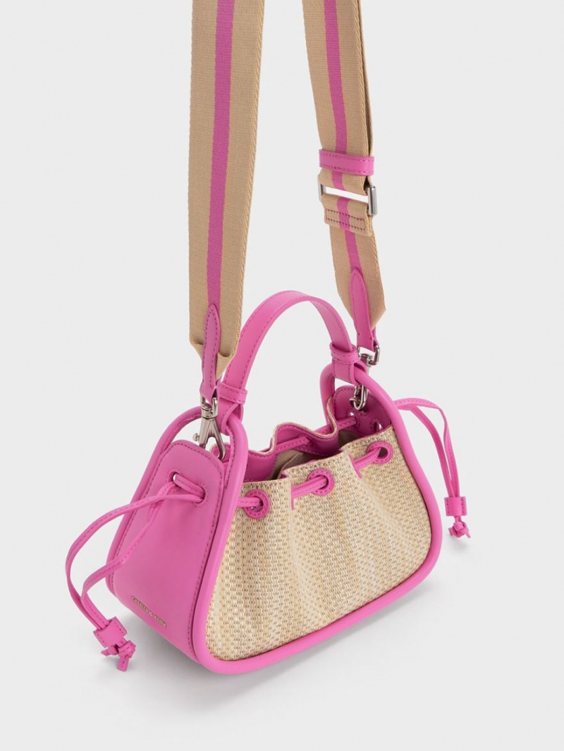 Charles & Keith Ashby Raffia Curved Håndveske Rosa | VWUZI4891