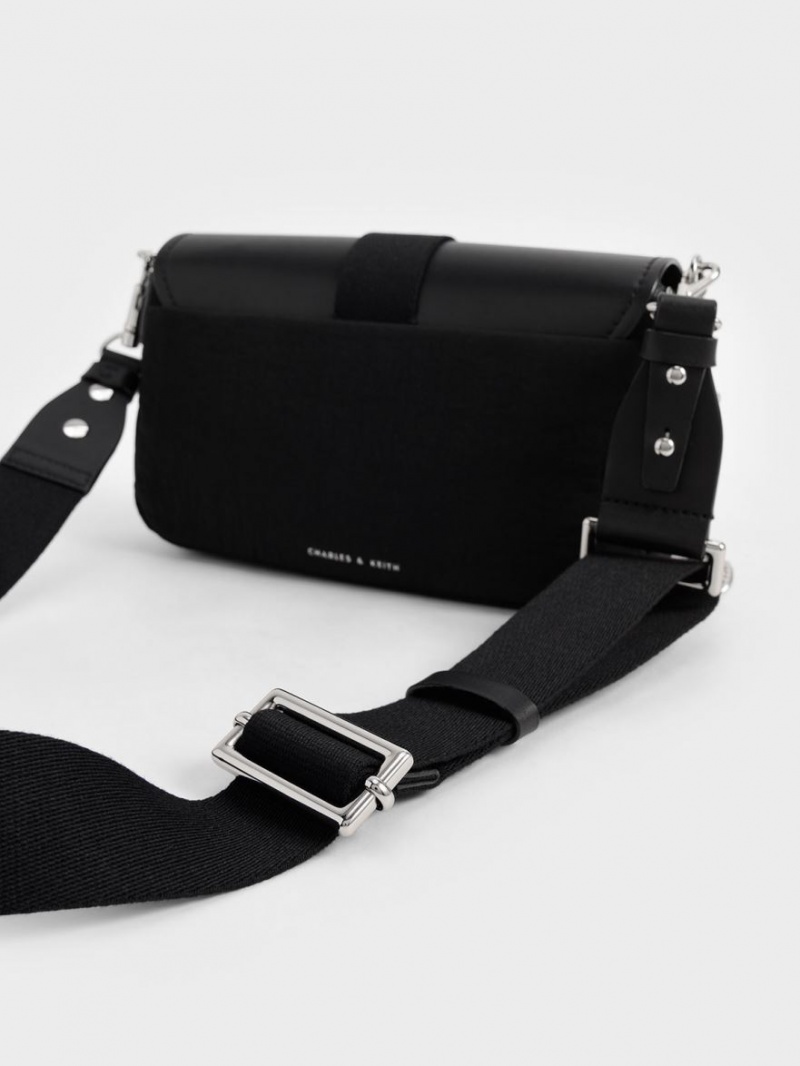 Charles & Keith Aspen Metallic Belt Spenne Skulderveske Svarte | FMRKN9752