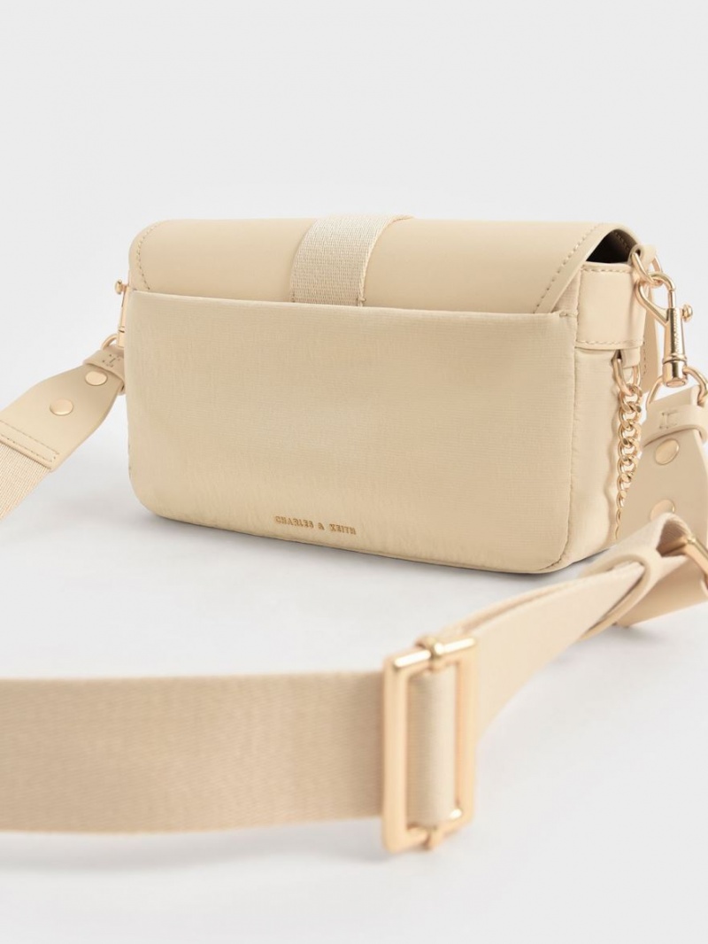 Charles & Keith Aspen Metallic Belt Spenne Skulderveske Beige | SXYJB5217