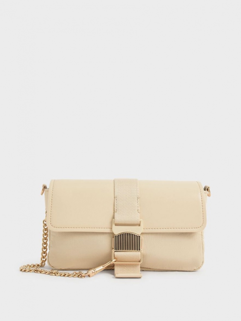 Charles & Keith Aspen Metallic Belt Spenne Skulderveske Beige | SXYJB5217