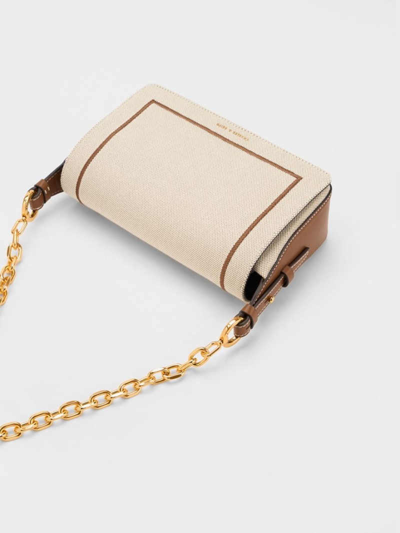 Charles & Keith Astra Chain Handle Canvas Skulderveske Sjokolade | YZEND9152