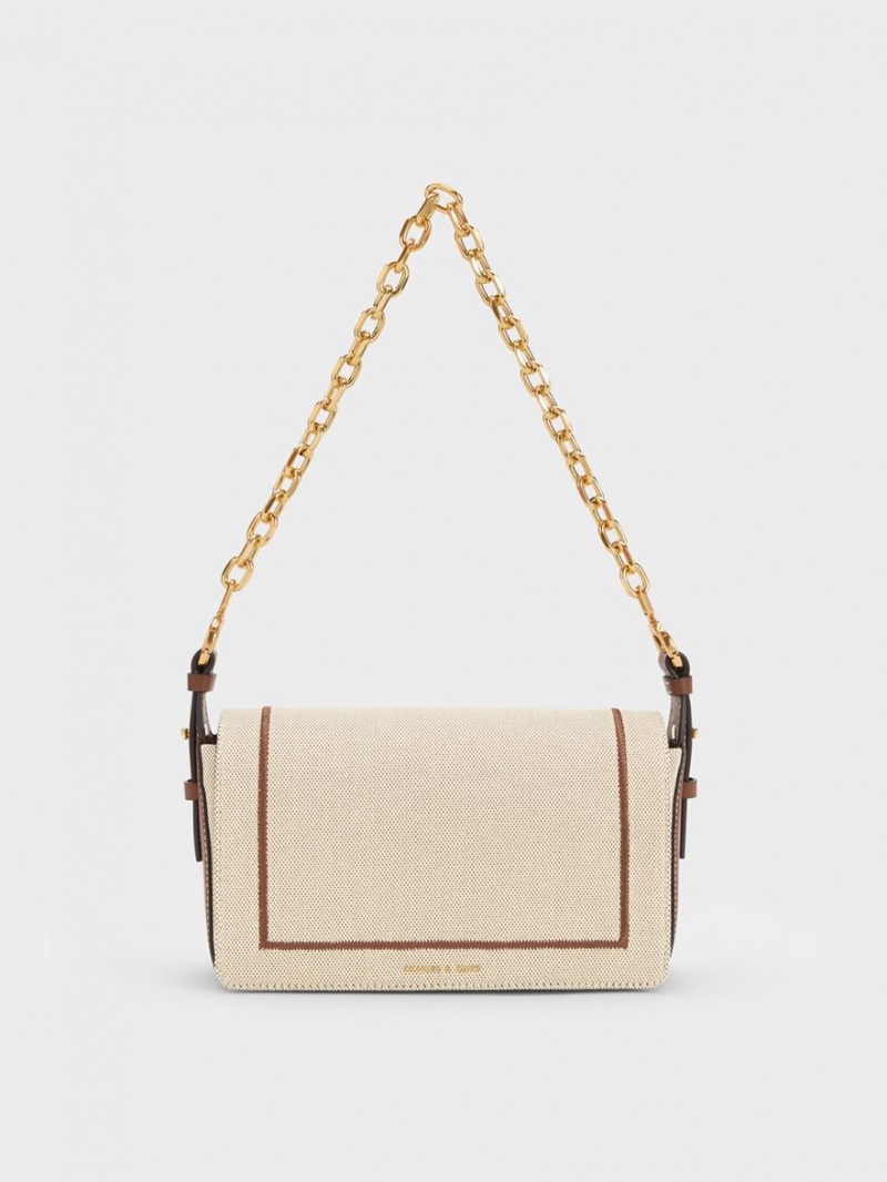 Charles & Keith Astra Chain Handle Canvas Skulderveske Sjokolade | YZEND9152