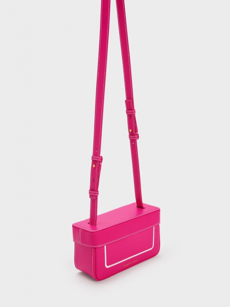 Charles & Keith Astra Contrast Trim Boxy Tote Veske Fuchsia | QCFYS3254