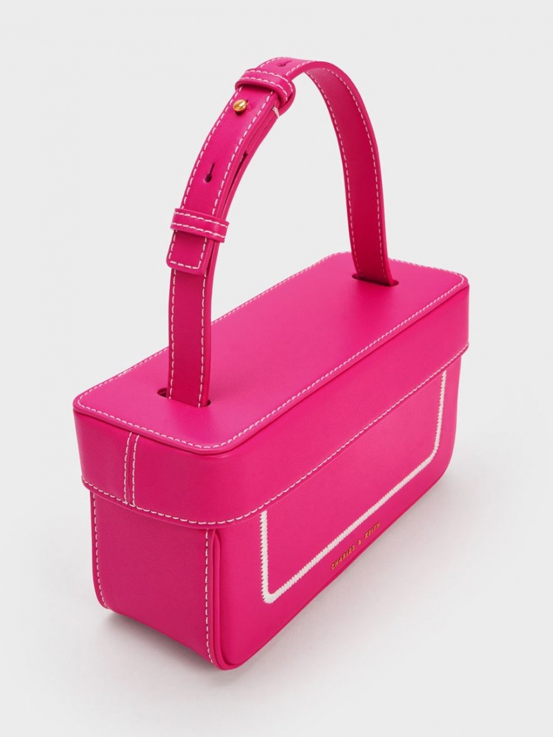 Charles & Keith Astra Contrast Trim Boxy Tote Veske Fuchsia | QCFYS3254