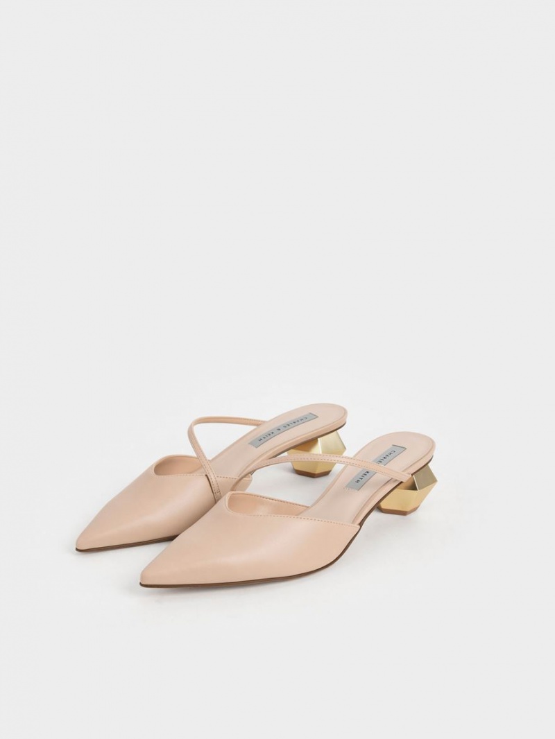 Charles & Keith Asymmetric Reima Chrome Heel Mules Sko Lyse Rosa | EYUOK4263