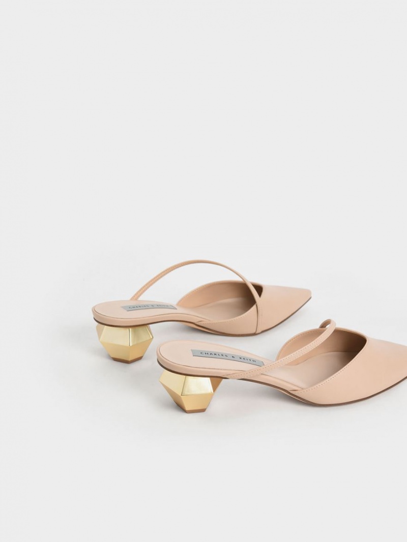 Charles & Keith Asymmetric Reima Chrome Heel Mules Sko Lyse Rosa | EYUOK4263