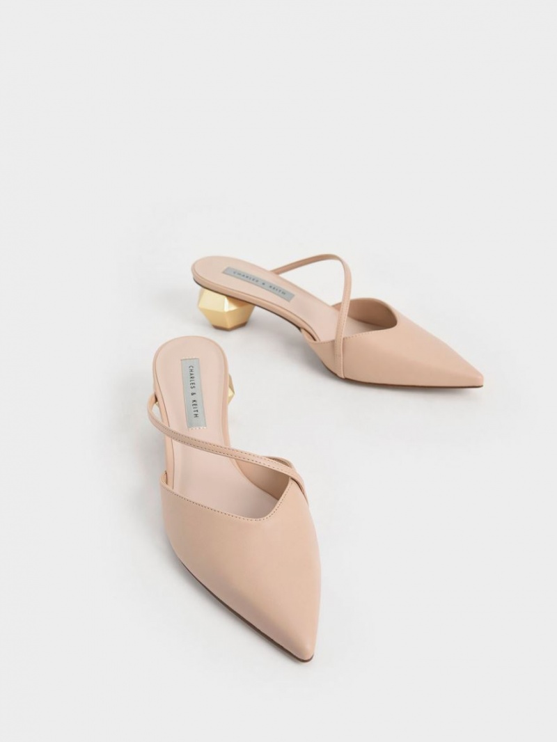 Charles & Keith Asymmetric Reima Chrome Heel Mules Sko Lyse Rosa | EYUOK4263