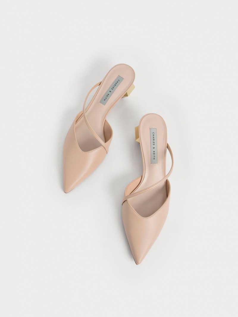 Charles & Keith Asymmetric Reima Chrome Heel Mules Sko Lyse Rosa | EYUOK4263