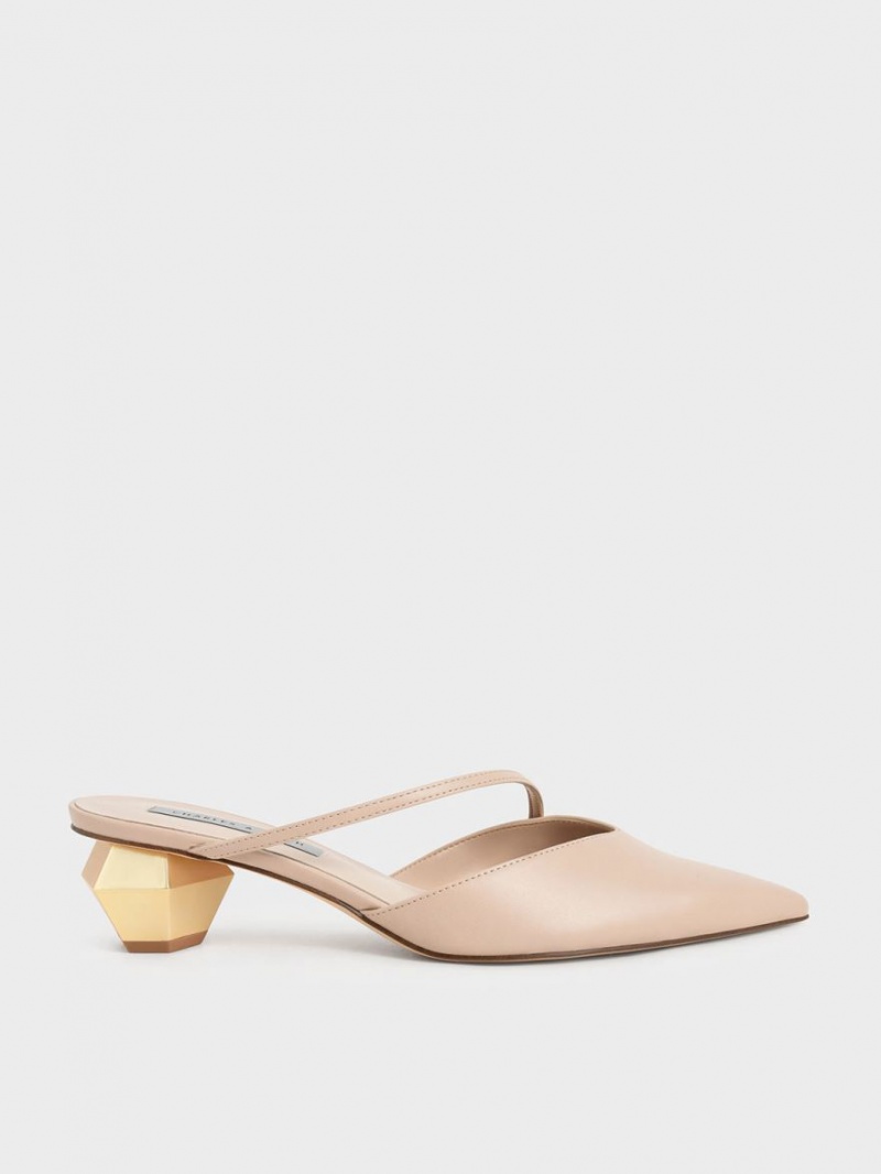 Charles & Keith Asymmetric Reima Chrome Heel Mules Sko Lyse Rosa | EYUOK4263