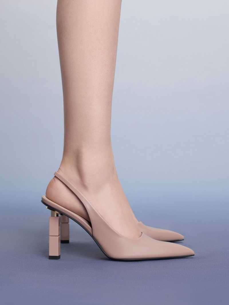 Charles & Keith Asymmetric Sculptural Heel Pumps Beige | POHZC9374