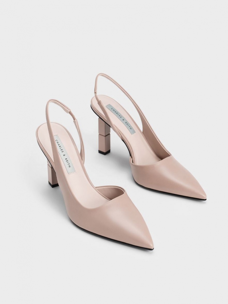 Charles & Keith Asymmetric Sculptural Heel Pumps Beige | POHZC9374