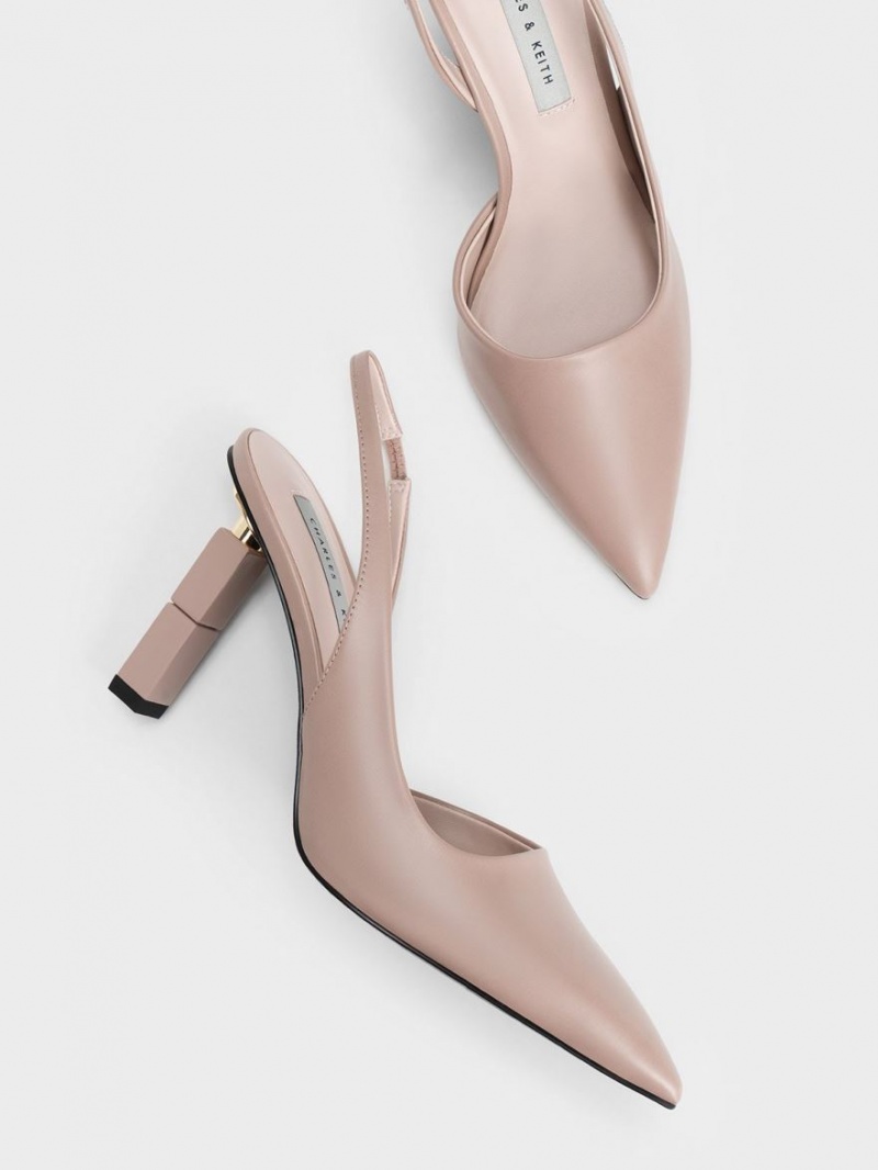 Charles & Keith Asymmetric Sculptural Heel Pumps Beige | POHZC9374