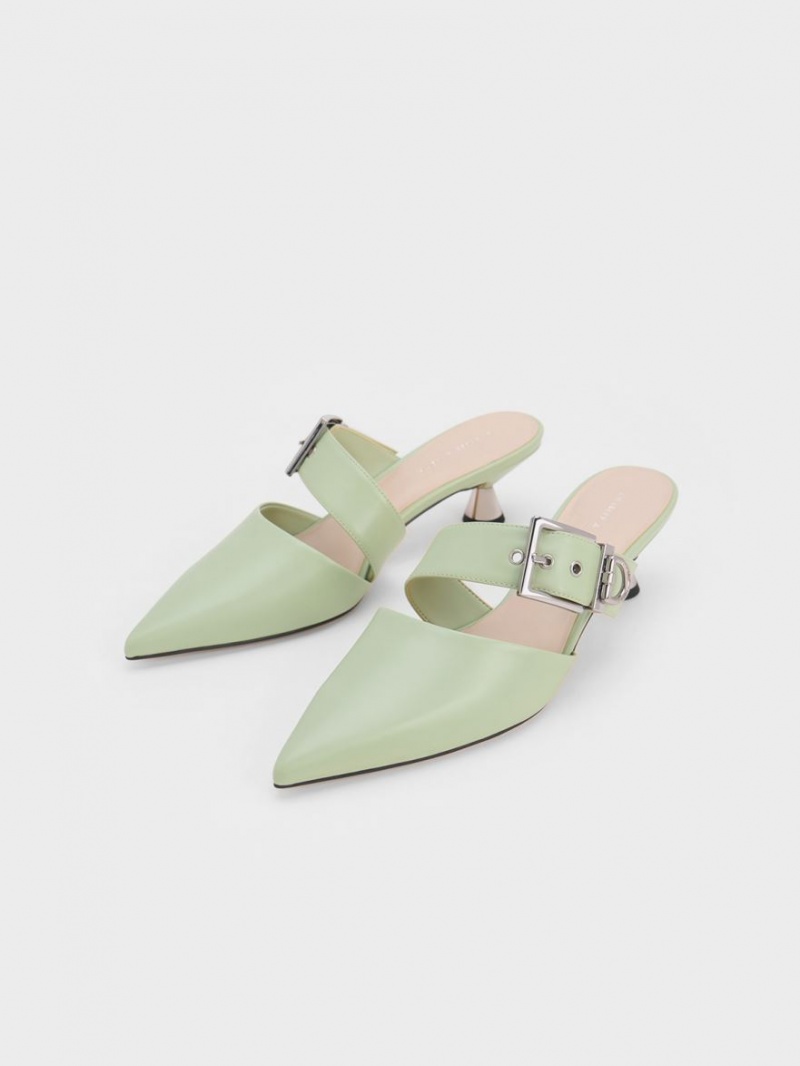 Charles & Keith Asymmetric Spenne Hælene Mules Sko Mint | KELQH5289