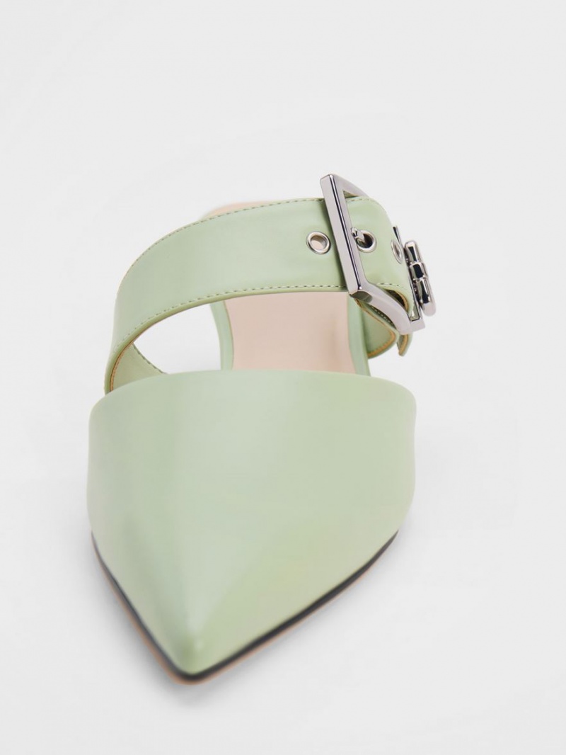 Charles & Keith Asymmetric Spenne Hælene Mules Sko Mint | KELQH5289