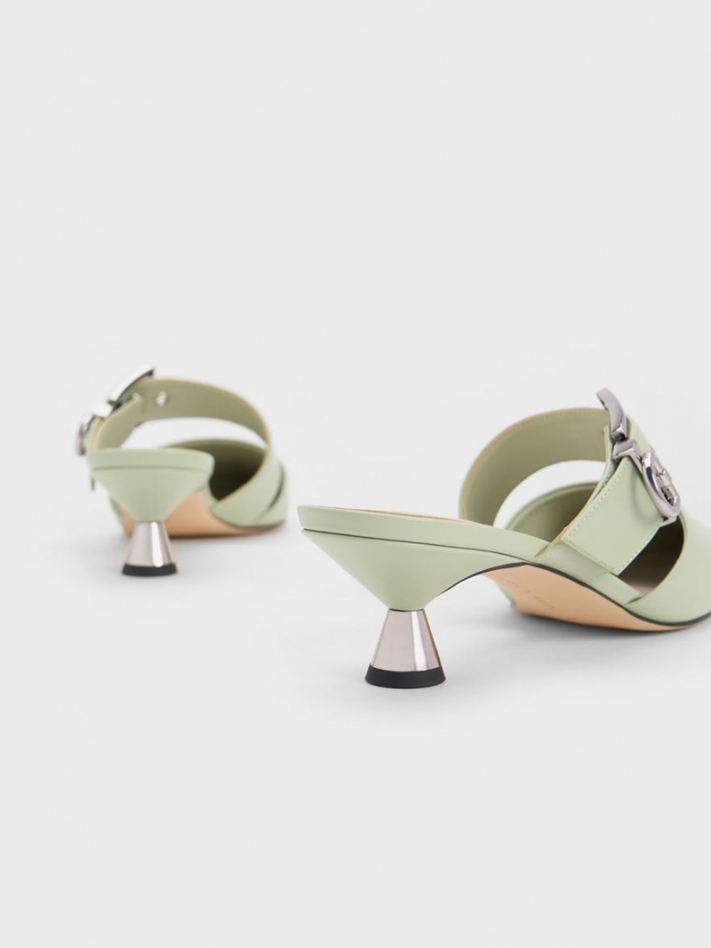 Charles & Keith Asymmetric Spenne Hælene Mules Sko Mint | KELQH5289