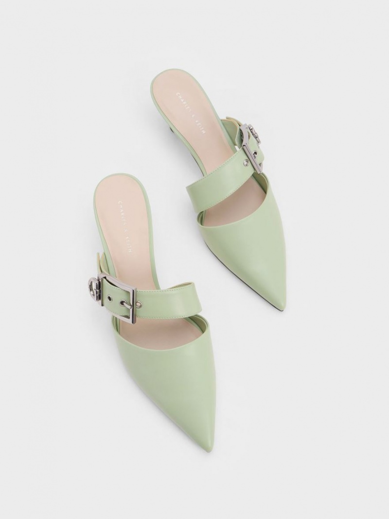 Charles & Keith Asymmetric Spenne Hælene Mules Sko Mint | KELQH5289