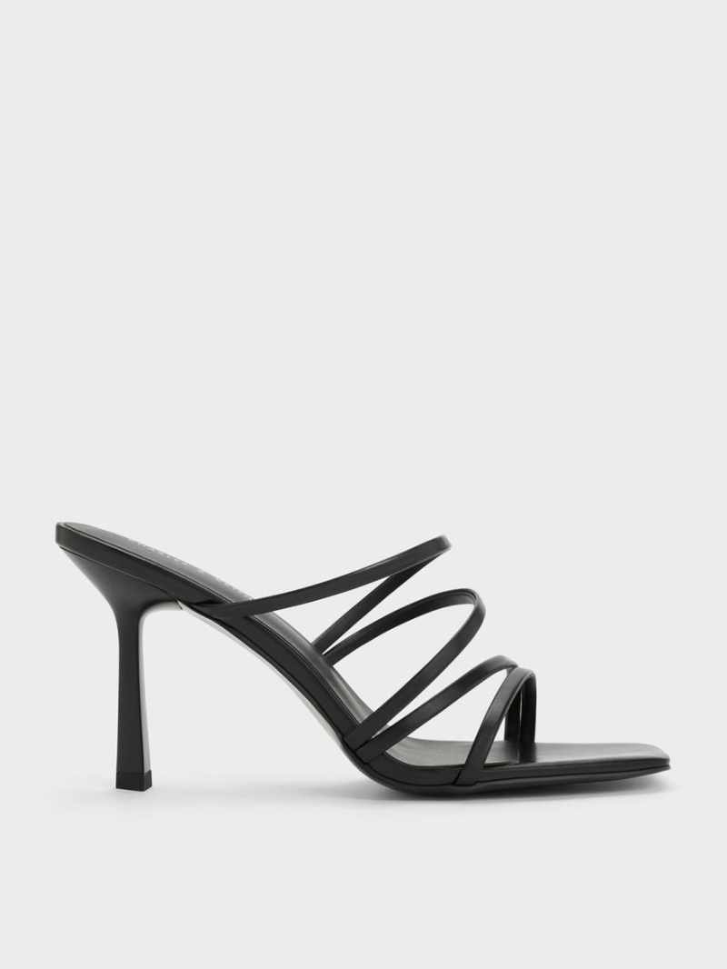 Charles & Keith Asymmetric Square-Tå Hælene Mules Sko Svarte | MCEKL2584