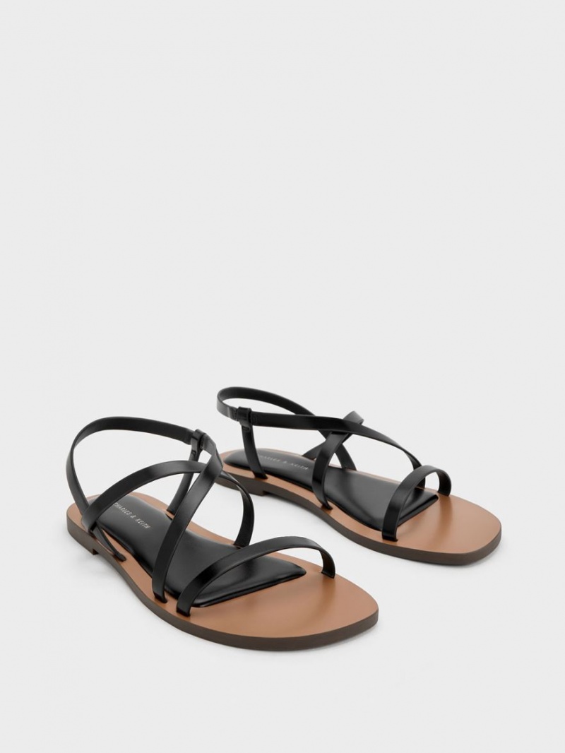 Charles & Keith Asymmetrical Sandaler Med Reim Svarte | IWMQB2760