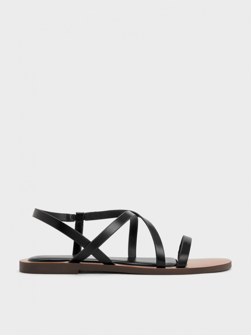 Charles & Keith Asymmetrical Sandaler Med Reim Svarte | IWMQB2760