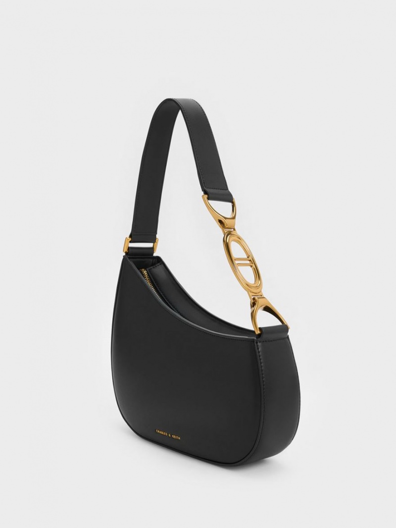 Charles & Keith Asymmetrical Skulderveske Svarte | JMGLY7418