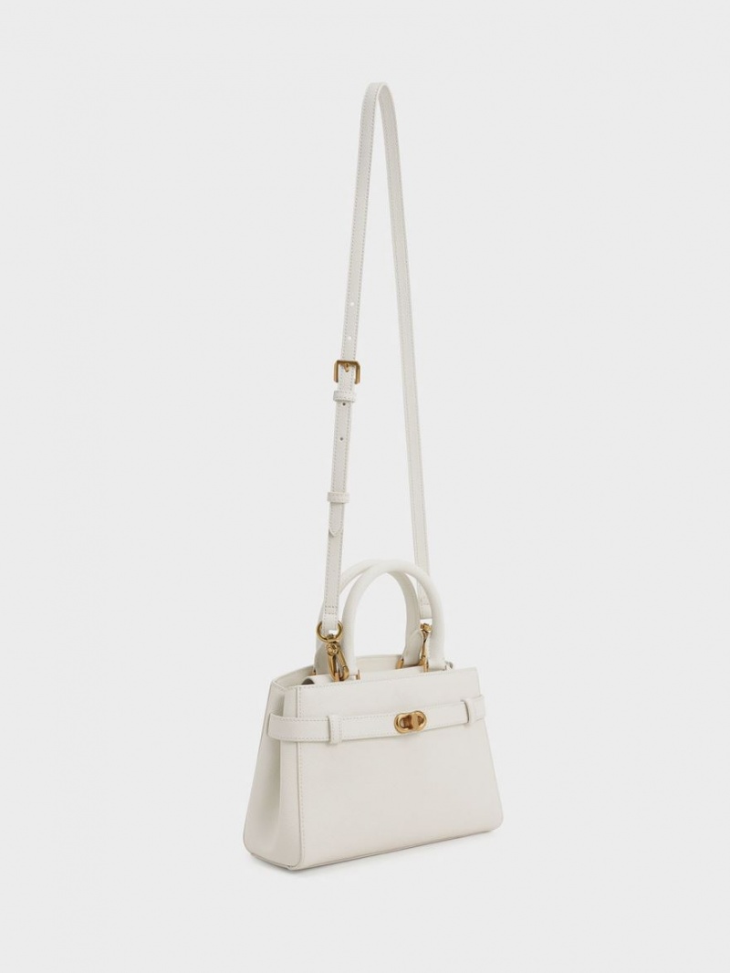 Charles & Keith Aubrielle Metallic Accent Belted Tote Veske Pisket Krem | QFCIM8501