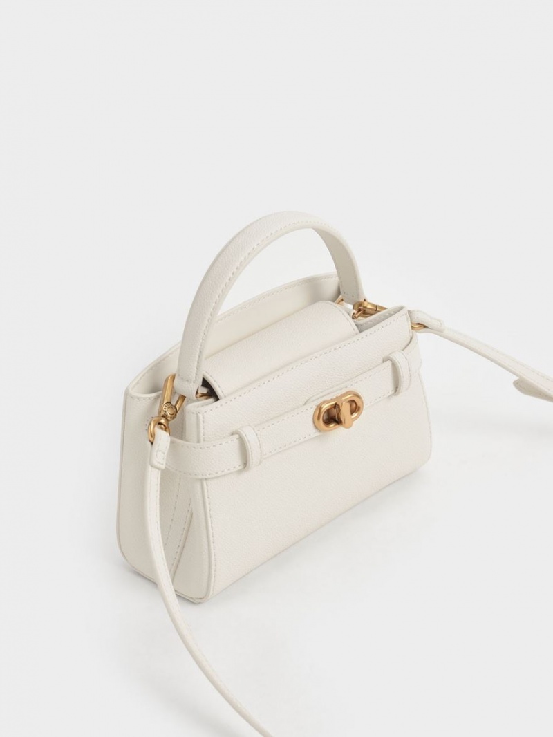 Charles & Keith Aubrielle Metallic Spenne Top Håndveske Pisket Krem | JHRZN8150