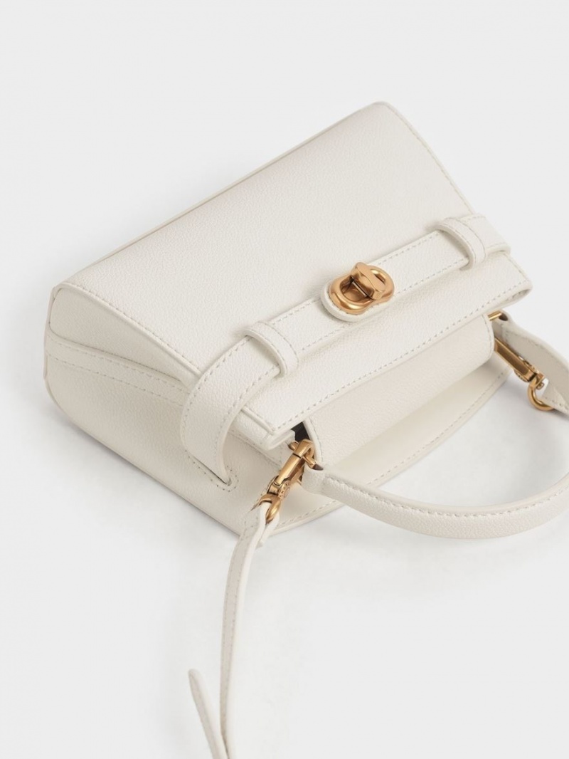 Charles & Keith Aubrielle Metallic Spenne Top Håndveske Pisket Krem | JHRZN8150