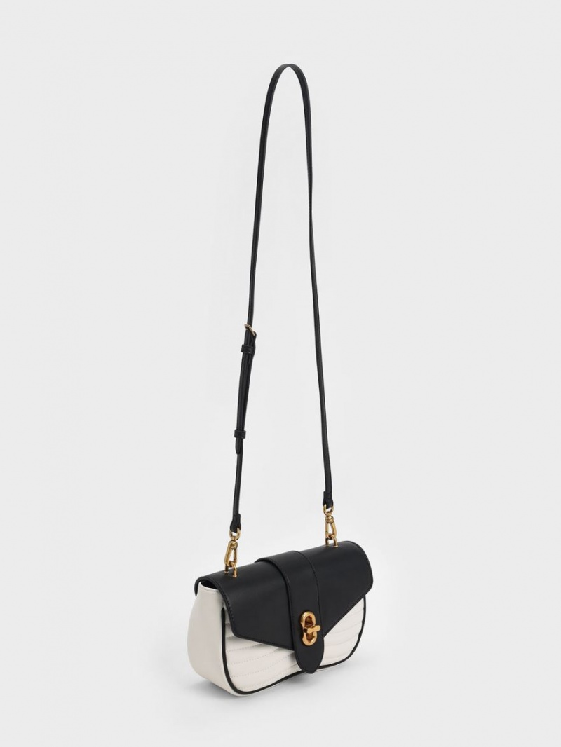 Charles & Keith Aubrielle Panelled Crossbody Veske Svarte Hvite | IKXRU5302