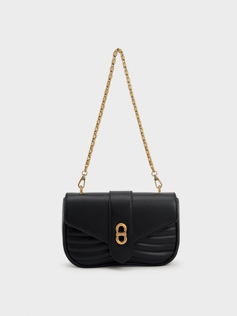 Charles & Keith Aubrielle Panelled Crossbody Veske Svarte | QEURF8569