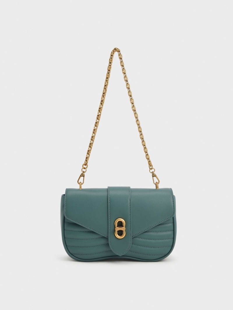 Charles & Keith Aubrielle Panelled Crossbody Veske Turkis | AKCQN5801