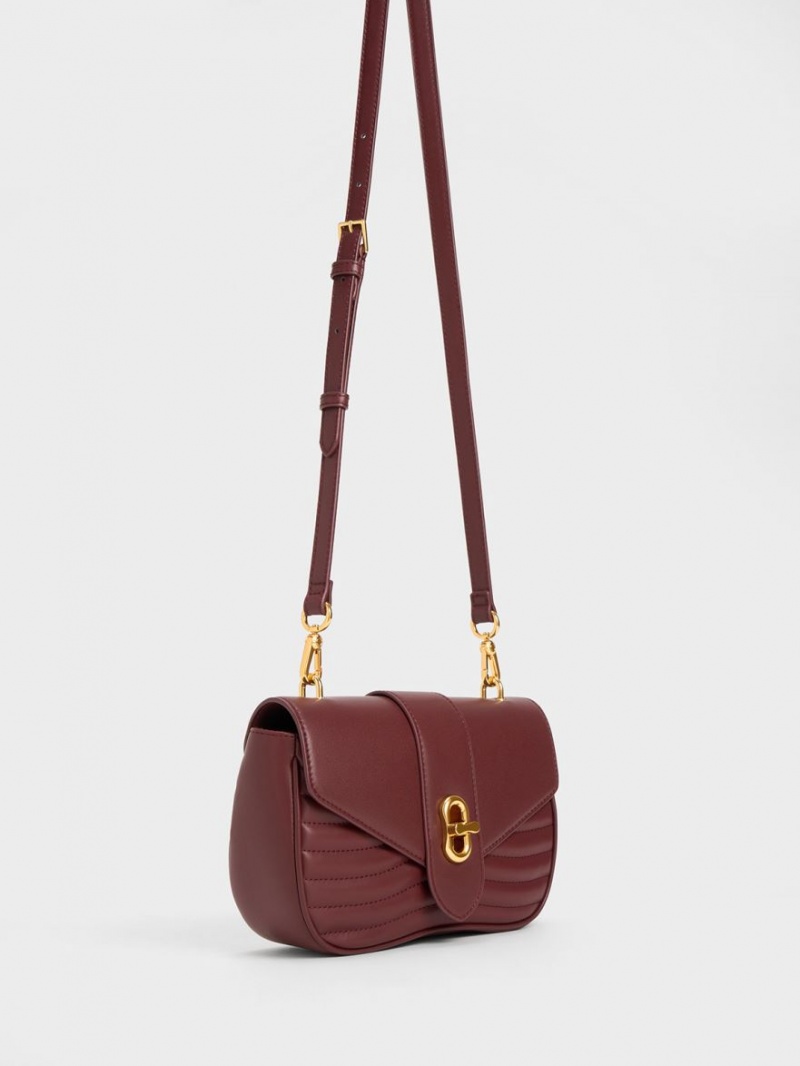 Charles & Keith Aubrielle Panelled Crossbody Veske Burgunder | OMIUF1597