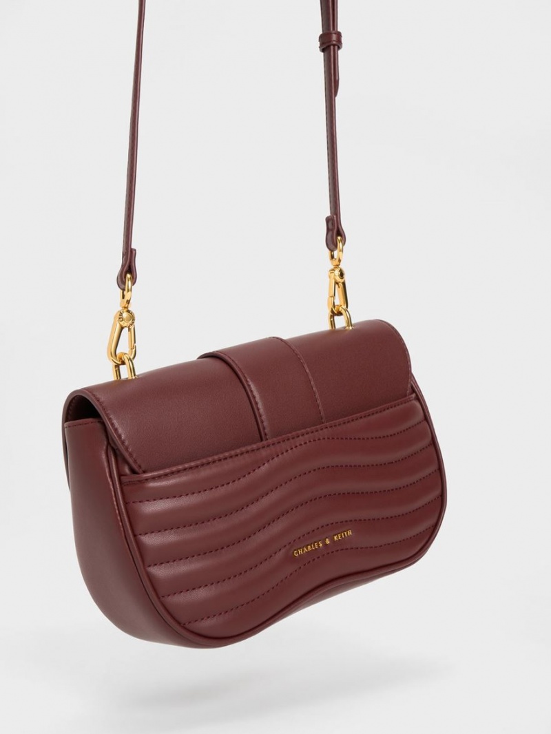 Charles & Keith Aubrielle Panelled Crossbody Veske Burgunder | OMIUF1597