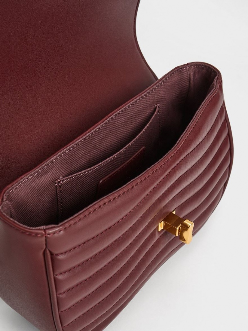 Charles & Keith Aubrielle Panelled Crossbody Veske Burgunder | OMIUF1597