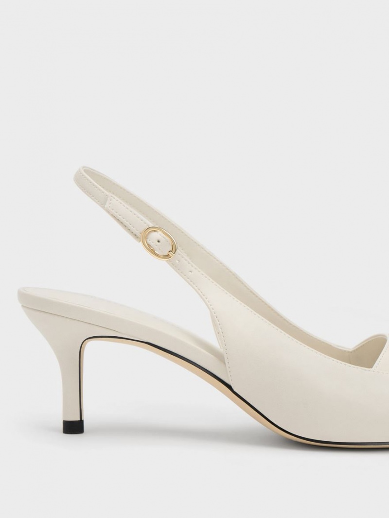 Charles & Keith Avani Chunky Chain-Embellished Slingback Pumps Hvite | NYZFT2859